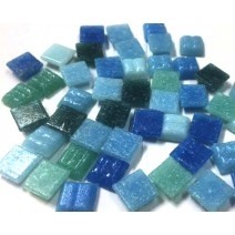 Glas mozaïeksteentjes vierkant 10 mm - mix azurra