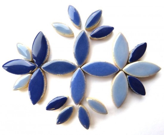 Keramiek bloemblaadjes - mix blauw