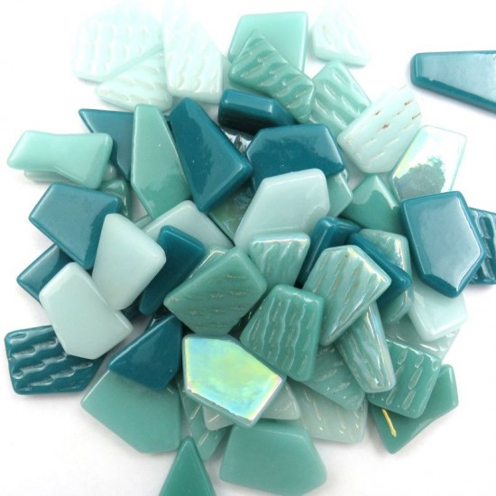 glas mozaiek puzzelsteentjes teal mix