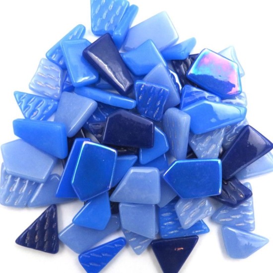 Glasmozaïek puzzelsteentjes - mix blauw