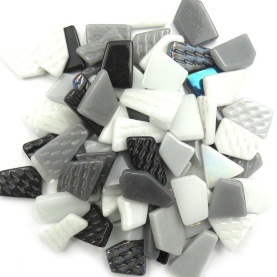 Glasmozaïek puzzelsteentjes - mix wit tot zwart