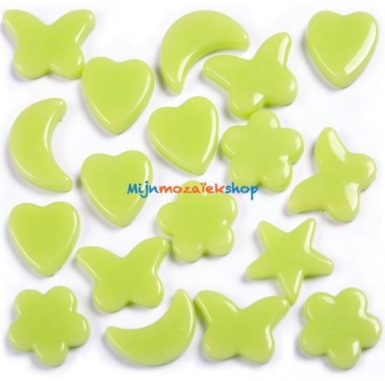 Mint groene  mozaiek figuren - vlinder, hart, bloem, ster en maan