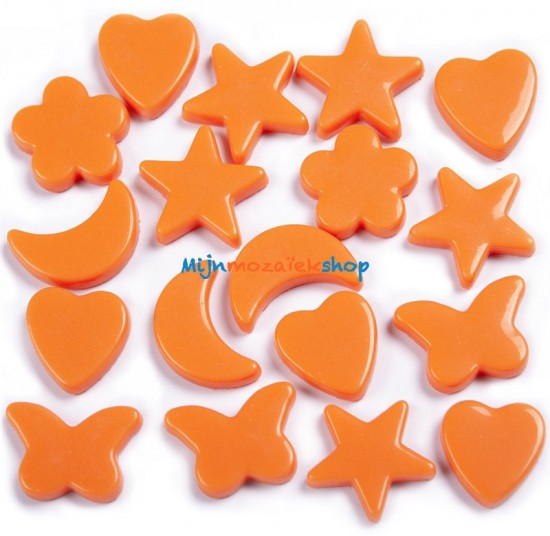 Oranje mozaiek figuren - vlinder, hart, bloem, ster en maan