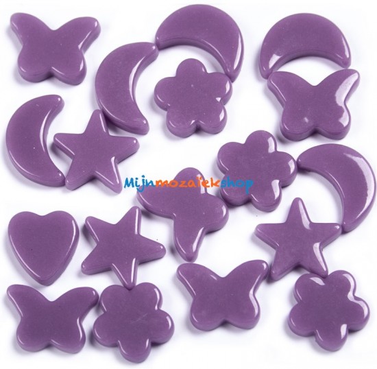 Paarse mozaiek figuren - vlinder, hart, bloem, ster en maan