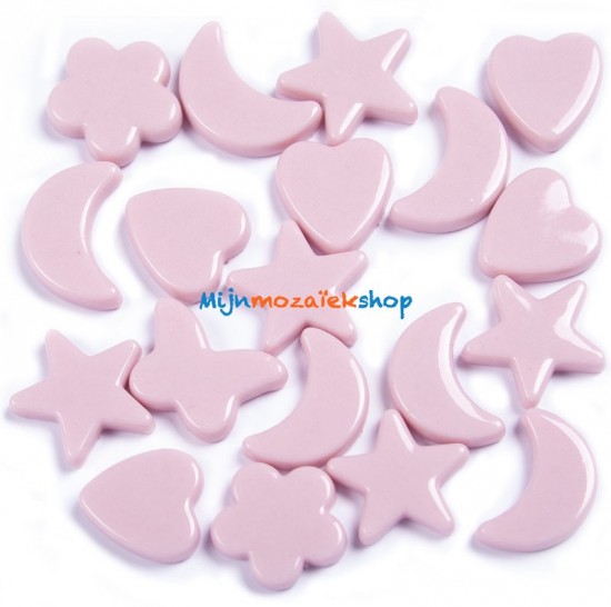 Roze  mozaiek figuren - vlinder, hart, bloem, ster en maan