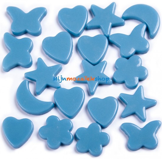 Turquoise blauwe  mozaiek figuren - vlinder, hart, bloem, ster en maan