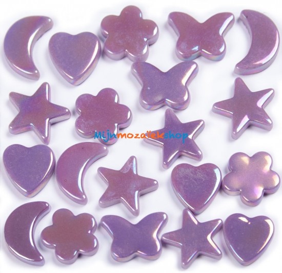 Paarse  parelmoer mozaiek figuren - vlinder, hart, bloem, ster en maan
