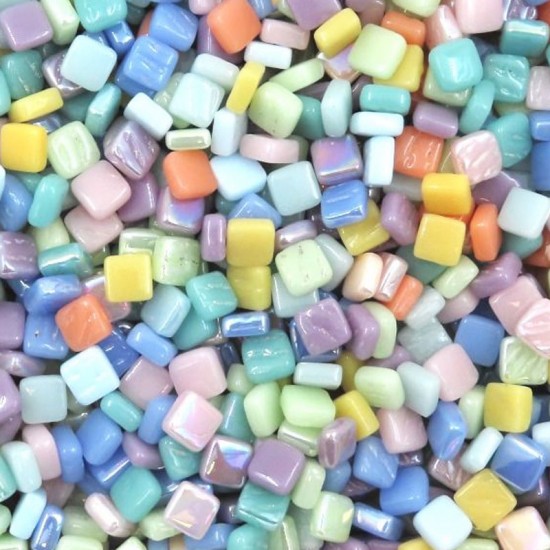 Vierkante glas mozaïeksteentjes 8 mm - pastel mix