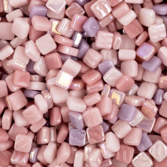 Vierkante glas mozaïeksteentjes 8 mm - mix roze