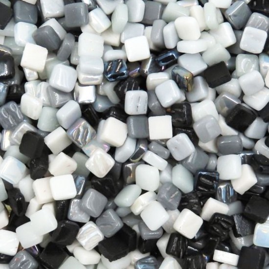 Vierkante glas mozaïeksteentjes 8 mm - mix wit tot zwart