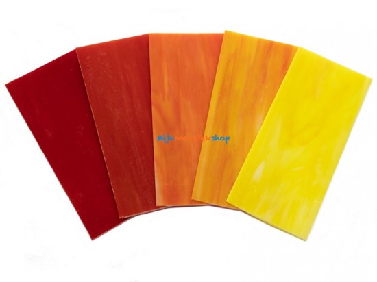 Tiffany glasplaatjes - mix rood/oranje/geel