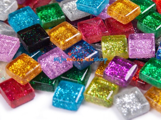 Mozaieksteentjes Glitter 1 cm - bonte mix