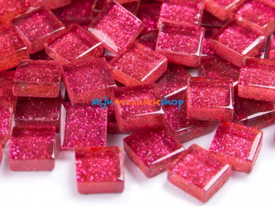 Mozaieksteentjes Glitter 1 cm - fuchia