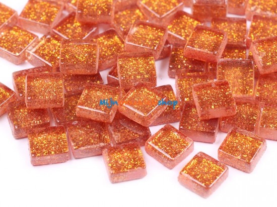 Mozaieksteentjes Glitter 1 cm - oranje