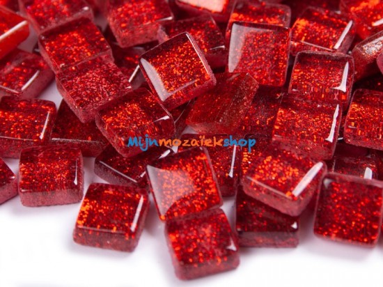 Mozaieksteentjes Glitter 1 cm - rood