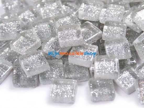Mozaieksteentjes Glitter 1 cm - zilver