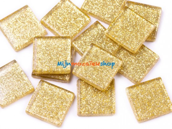 Goudgele glitter mozaïeksteentjes van 2 x 2 cm