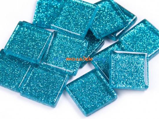 Mozaiek steentjes glitter 2 cm - turquoise blauw