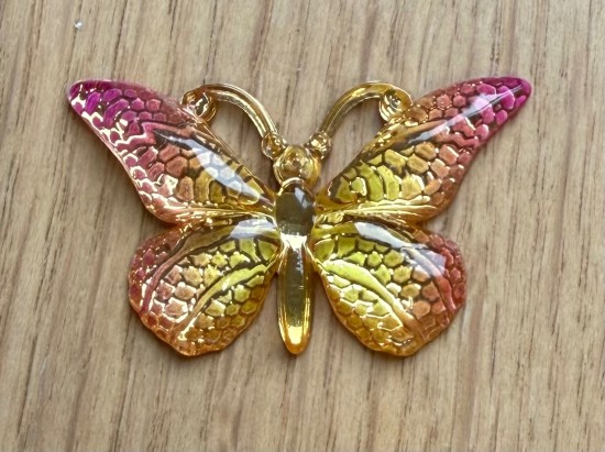 Vlinder de luxe - geel/roze; per 2 stuks