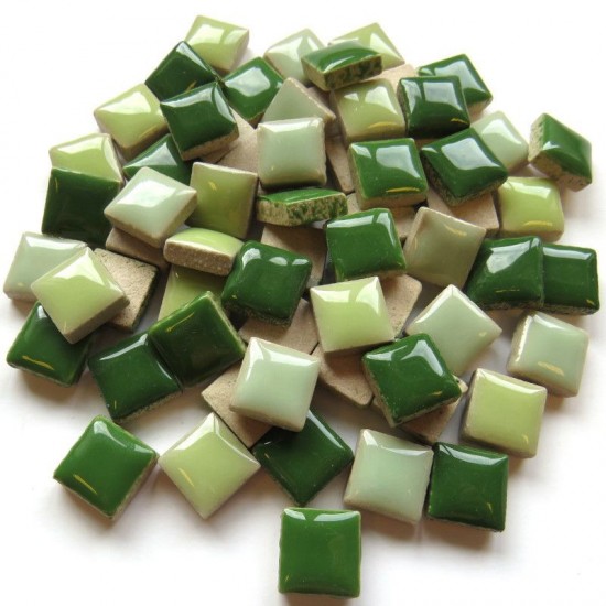 Vierkante Keramiek Mozaïeksteentjes 12 mm - mix weidegroen