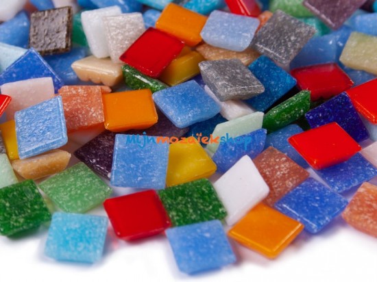 Glas mozaïeksteentjes vierkant 10 mm - bonte mix