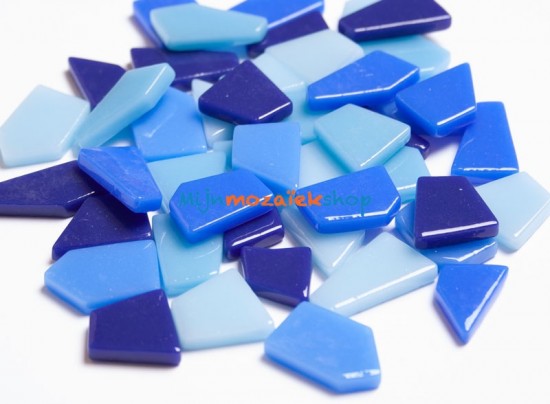 Glas puzzelsteentjes - mix blauw