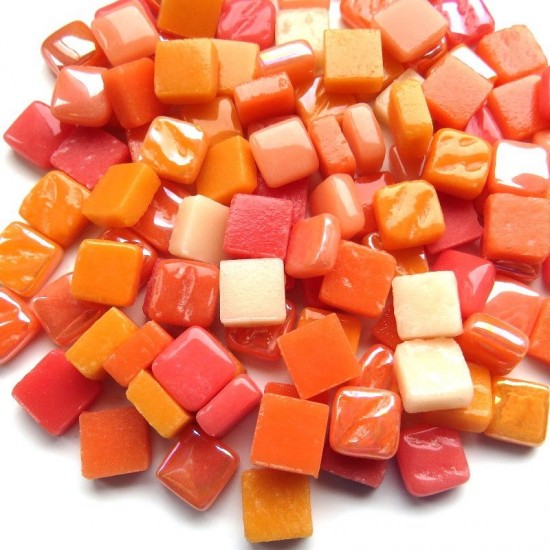 Vierkante glas mozaïeksteentjes 8 mm - mix oranje
