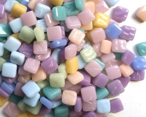 Vierkante glas mozaïeksteentjes 8 mm - pastel mix