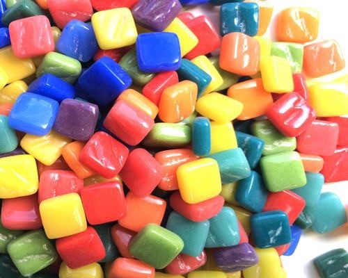 Glas mozaïeksteentjes vierkant 8 mm - bonte kleuren mix