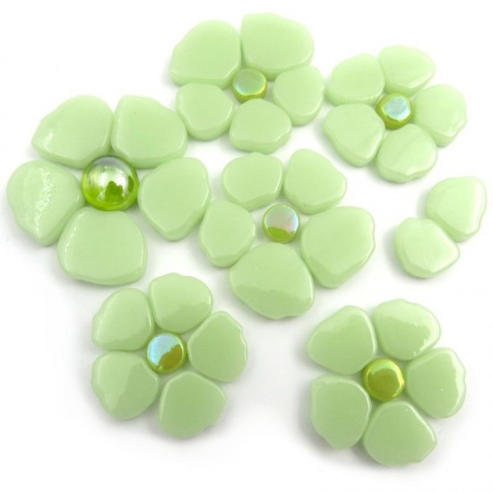 Mozaïeksteentjes - Glas bloemblaadjes Sakura - pastel groen bloesem