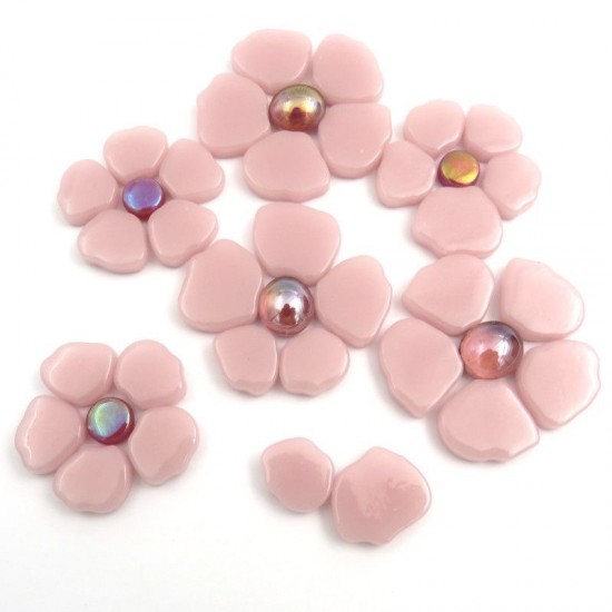 Mozaïeksteentjes - Glas bloemblaadjes Sakura - wit bloesem