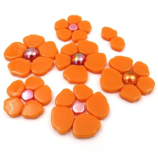 Mozaïeksteentjes - Glas bloemblaadjes Sakura - oranje bloesem