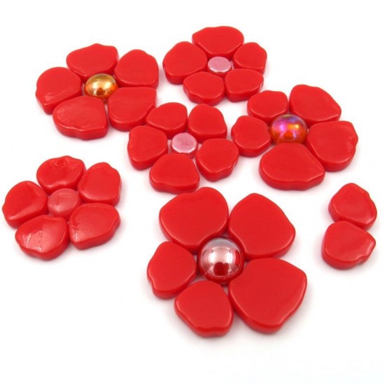 Mozaïeksteentjes - Glas bloemblaadjes Sakura - rood bloesem