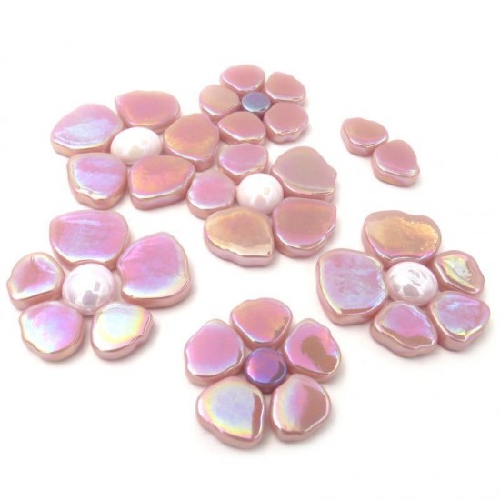 Mozaïeksteentjes - Glas bloemblaadjes Sakura parelmoer - roze bloesem