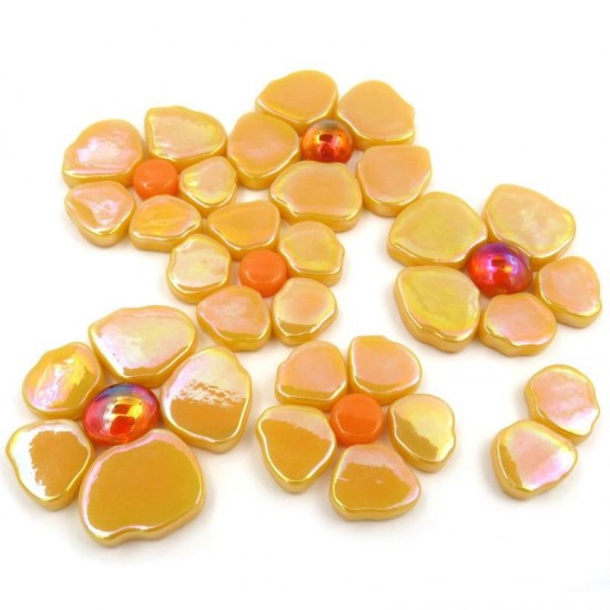 Mozaïeksteentjes - Glas bloemblaadjes Sakura parelmoer - goudgeel bloesem