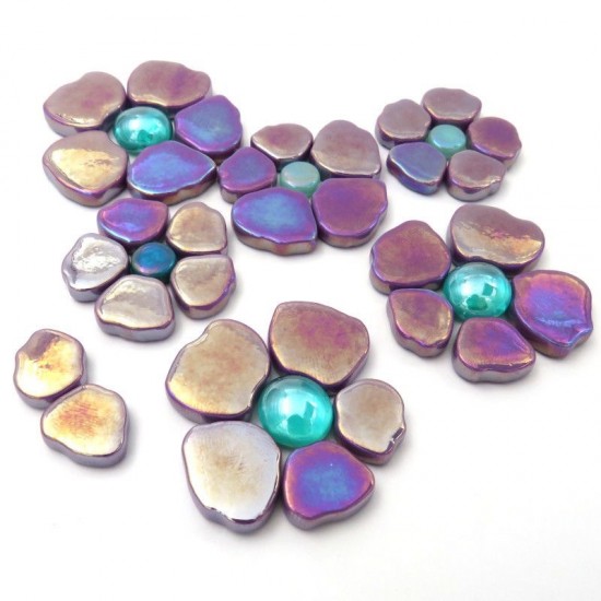 Mozaïeksteentjes - Glas bloemblaadjes Sakura parelmoer - magenta bloesem