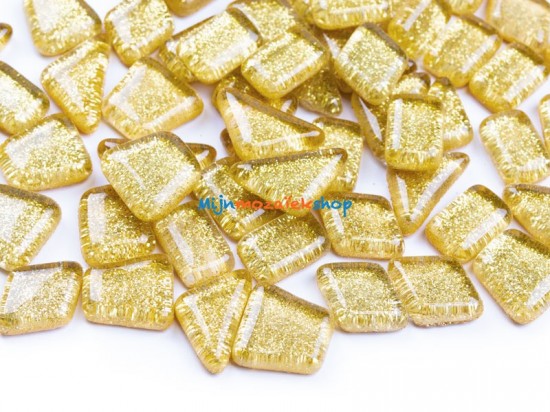 Glitter Crystal Glas Mozaïeksteentjes – gouden sterrenstof