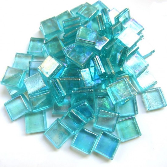 Transparante glas mozaïeksteentjes – turquoise parelmoer (10 mm)