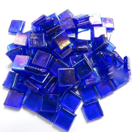 Transparante glas mozaïeksteentjes – blauw parelmoer (10 mm)