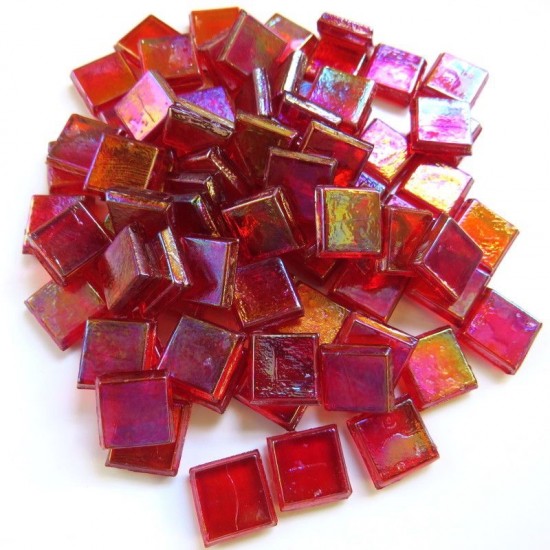 Transparante glas mozaïeksteentjes – rood parelmoer (10 mm)