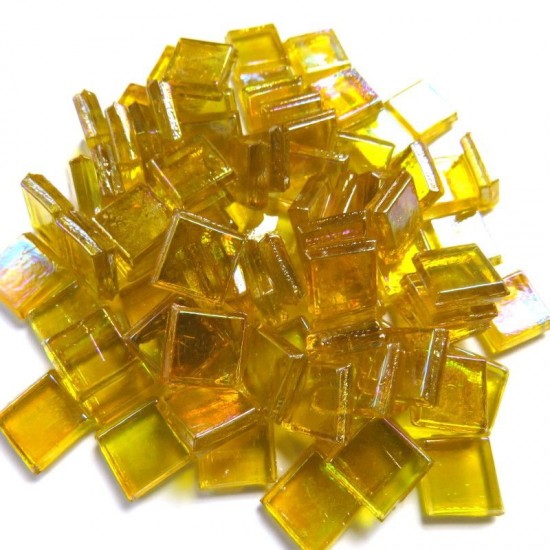 Transparante glas mozaïeksteentjes – geel parelmoer (10 mm)