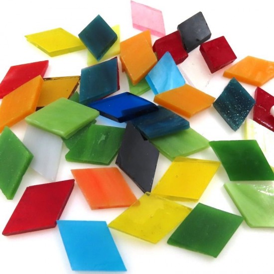 Tiffany glas ruitvorm 25x15 mm   bonte mix