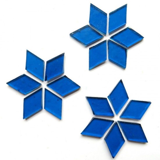 Handgesneden Tiffany glas ruitvorm (25 x 15 mm) - transparant turquoise blauw