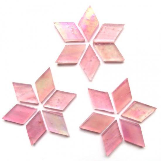 Handgesneden Tiffany glas ruitvorm (25 x 15 mm) - transparant roze parelmoer